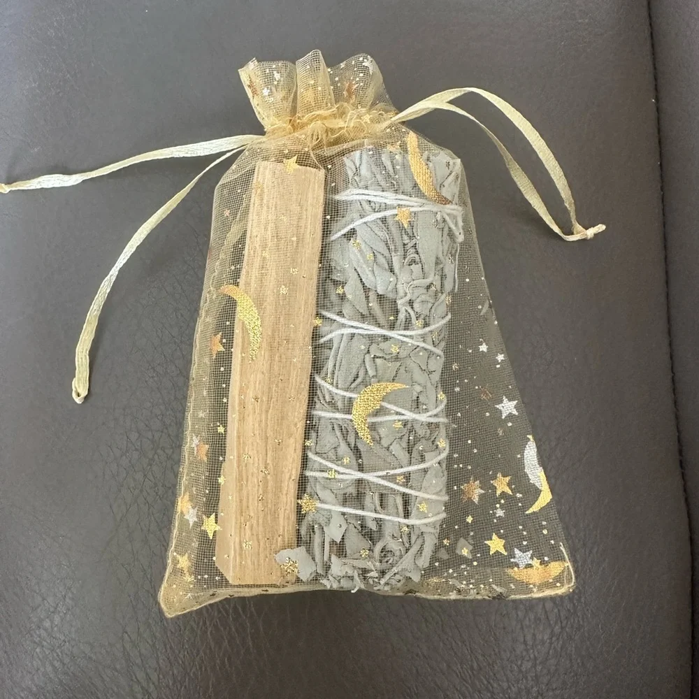 Smudging Sage Bundle Gift Set in Gold Organza Bag - Picture 2 of 3